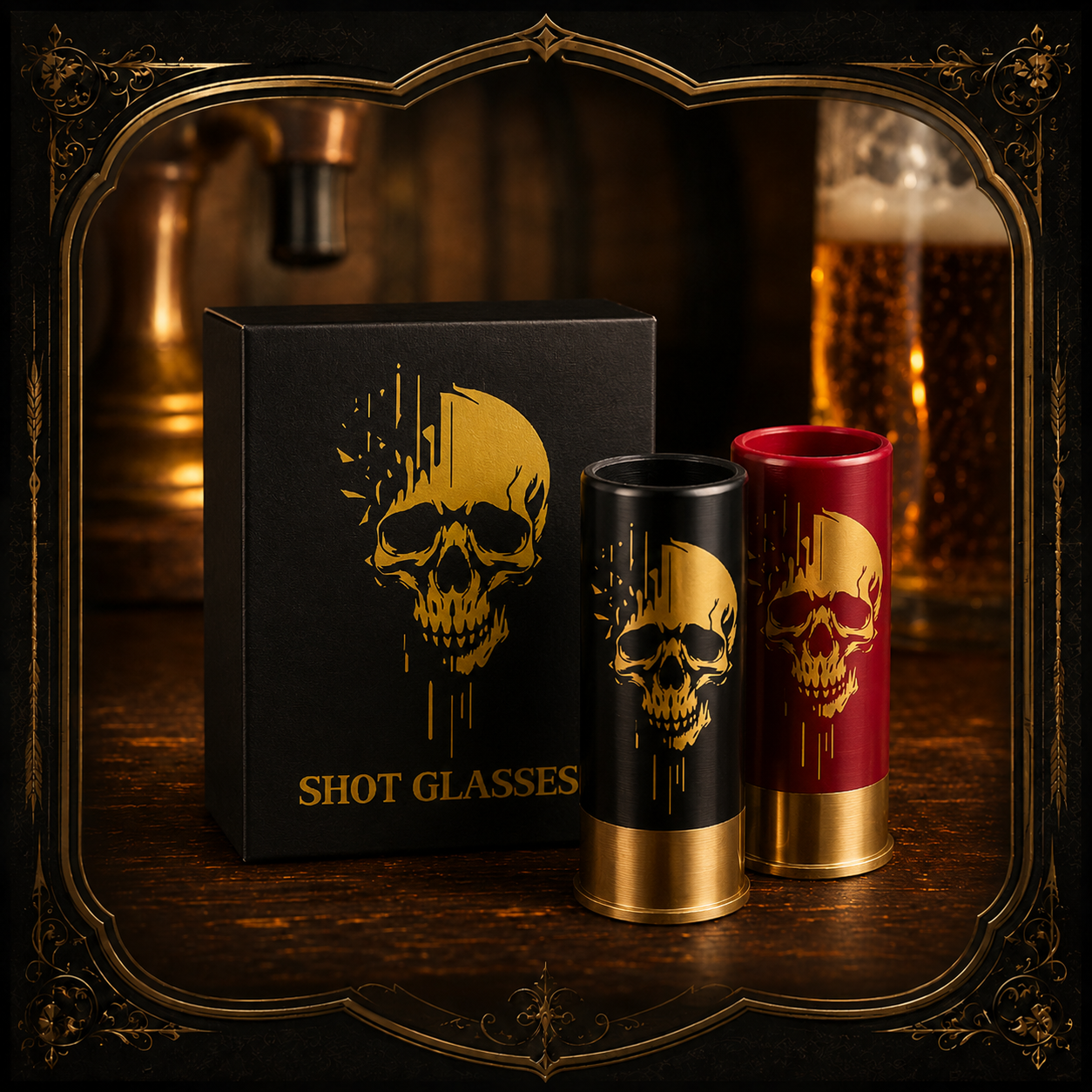 The Shell Shock — Skull Shotgun Shell Shot Glass Set